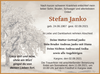 Traueranzeige von Stefan Janko von Müritz-Zeitung