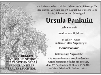 Traueranzeige von Ursula Panknin von Prenzlauer Zeitung