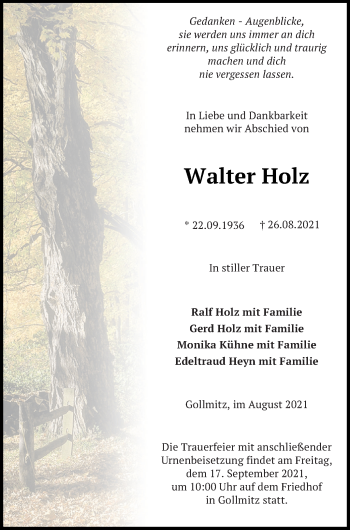 Traueranzeige von Walter Holz von Prenzlauer Zeitung