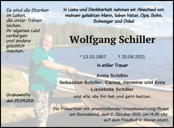 Traueranzeige von Wolfgang Schiller von Müritz-Zeitung
