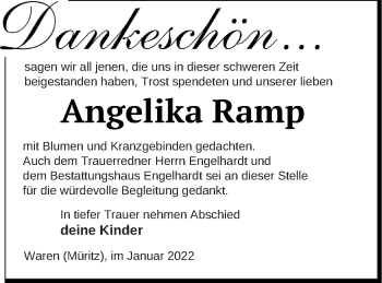 Traueranzeige von Angelika Ramp von Müritz-Zeitung