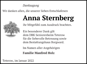 Traueranzeige von Anna Sternberg von Mecklenburger Schweiz