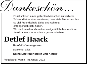 Traueranzeige von Detlef Haack von Haff-Zeitung