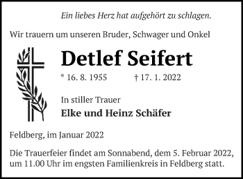 Traueranzeige von Detlef Seifert von Strelitzer Zeitung