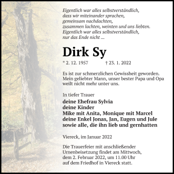 Traueranzeige von Dirk Sy von Pasewalker Zeitung