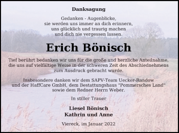 Traueranzeige von Erich Bönisch von Pasewalker Zeitung