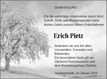 Traueranzeige von Erich Pietz von Haff-Zeitung