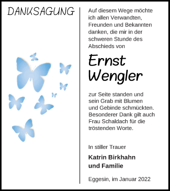 Traueranzeige von Ernst Wengler von Haff-Zeitung