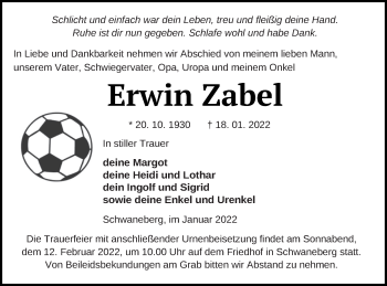 Traueranzeige von Erwin Zabel von Prenzlauer Zeitung