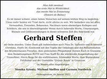 Traueranzeige von Gerhard Steffen von Prenzlauer Zeitung