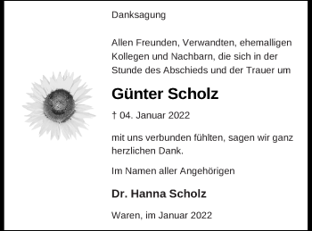Traueranzeige von Günter Scholz von Müritz-Zeitung
