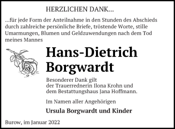 Traueranzeige von Hans-Dietrich Borgwardt von Neubrandenburger Zeitung