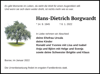 Traueranzeige von Hans-Dietrich Borgwardt von Neubrandenburger Zeitung