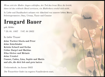 Traueranzeige von Imgard Bauer von Haff-Zeitung