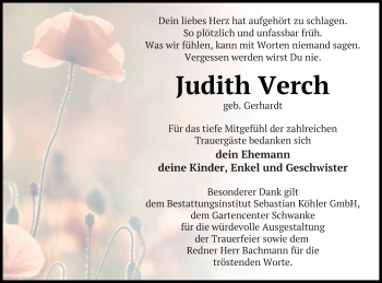 Traueranzeige von Judith Verch von Pasewalker Zeitung