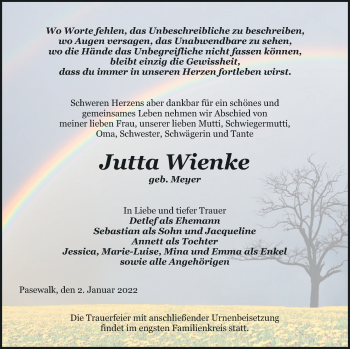 Traueranzeige von Jutta Wienke von Pasewalker Zeitung