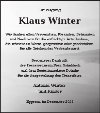 Traueranzeige von Klaus Winter von Haff-Zeitung