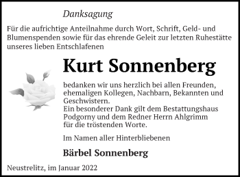 Traueranzeige von Kurt Sonnenberg von Strelitzer Zeitung