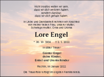 Traueranzeige von Lore Engel von Müritz-Zeitung