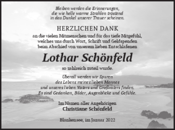 Traueranzeige von Lothar Schönfeld von Strelitzer Zeitung