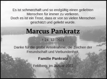 Traueranzeige von Marcus Pankratz von Strelitzer Zeitung