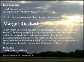 Traueranzeige von Margot Riechert von Haff-Zeitung