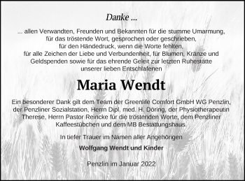 Traueranzeige von Maria Wendt von Müritz-Zeitung