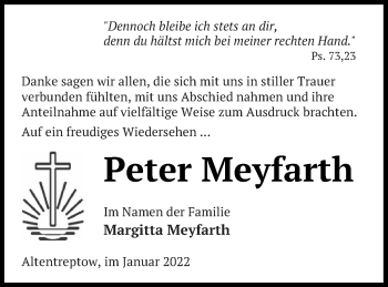 Traueranzeige von Peter Meyfarth von Neubrandenburger Zeitung