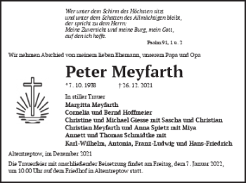 Traueranzeige von Peter Meyfarth von Neubrandenburger Zeitung