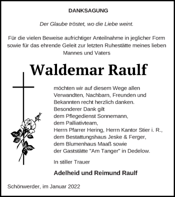 Traueranzeige von Waldemar Raulf von Prenzlauer Zeitung