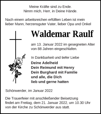 Traueranzeige von Waldemar Raulf von Prenzlauer Zeitung