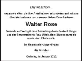 Traueranzeige von Walter Rose von Prenzlauer Zeitung