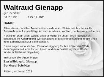 Traueranzeige von Waltraud Gienapp von Müritz-Zeitung