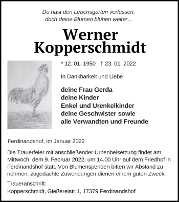 Traueranzeige von Werner Kopperschmidt von Haff-Zeitung