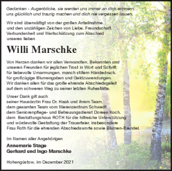 Traueranzeige von Willi Marschke von Prenzlauer Zeitung