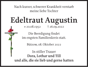 Traueranzeige von Edeltraut Augustin von Bützower Zeitung