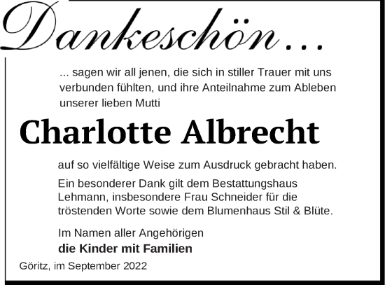 Traueranzeige von Charlotte Albrecht von Prenzlauer Zeitung