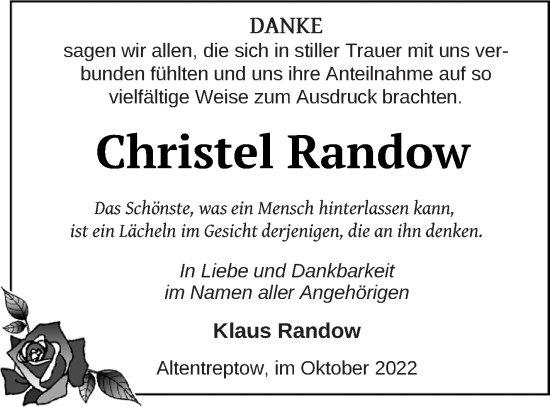 Traueranzeige von Christel Randow von Neubrandenburger Zeitung