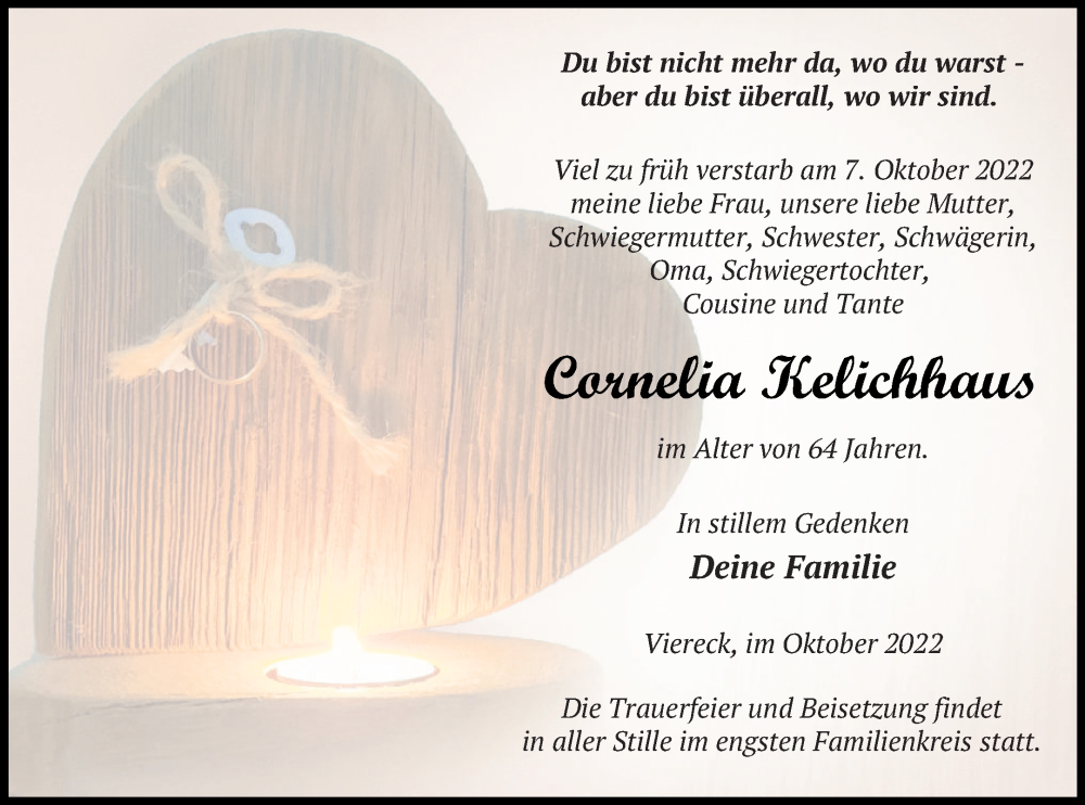  Traueranzeige für Cornelia Kelichhaus vom 12.10.2022 aus Haff-Zeitung
