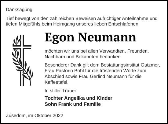 Traueranzeige von Egon Neumann von Pasewalker Zeitung