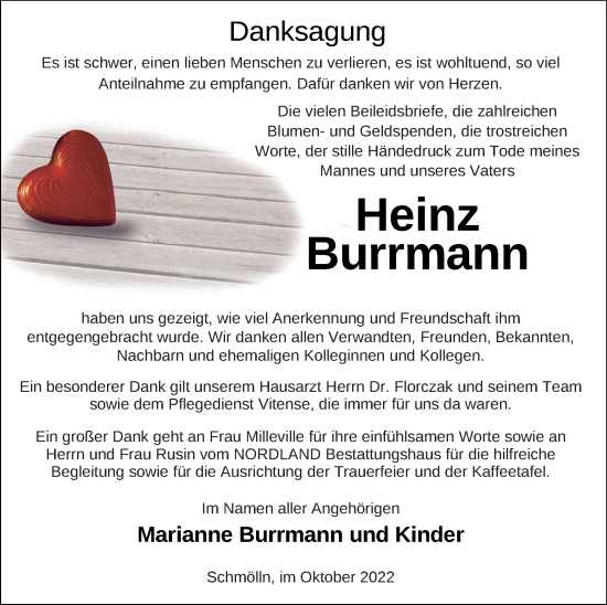 Traueranzeige von Heinz Burrmann von Prenzlauer Zeitung