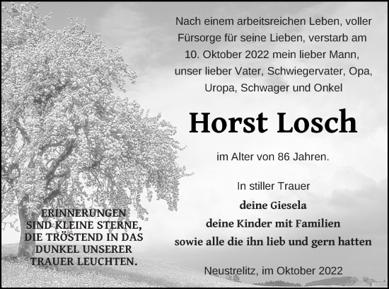 Traueranzeige von Horst Losch von Strelitzer Zeitung