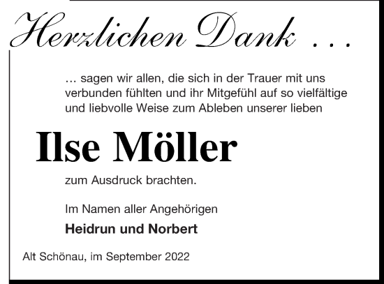 Traueranzeige von Ilse Möller von Müritz-Zeitung