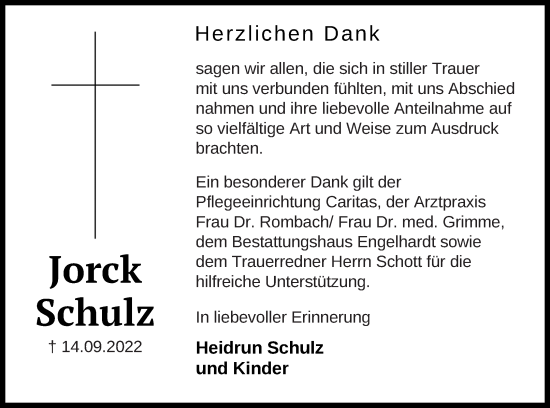 Traueranzeige von Jorck Schulz von Mecklenburger Schweiz