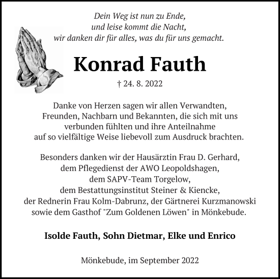 Traueranzeige von Konrad Fauth von Haff-Zeitung