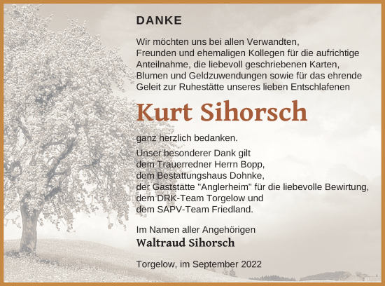 Traueranzeige von Kurt Sihorsch von Haff-Zeitung