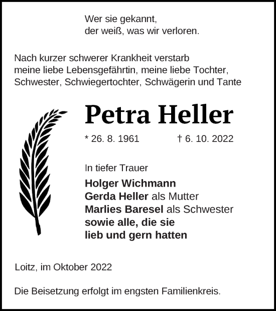 Traueranzeige von Petra Heller von Vorpommern Kurier