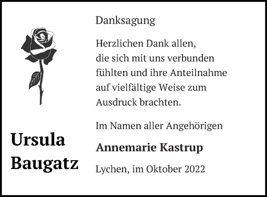 Traueranzeige von Ursula Baugatz von Templiner Zeitung