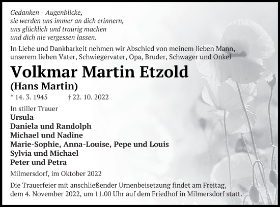 Traueranzeige von Volkmar Martin Etzold von Templiner Zeitung