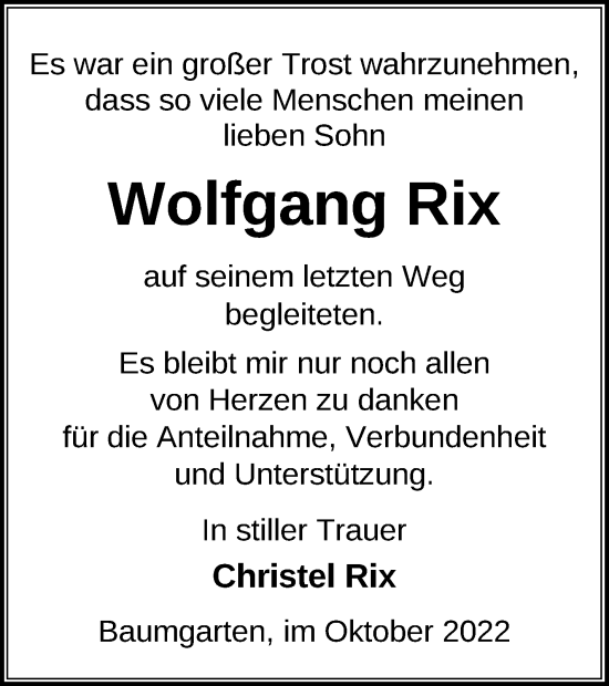 Traueranzeige von Wolfgang Rix von Prenzlauer Zeitung